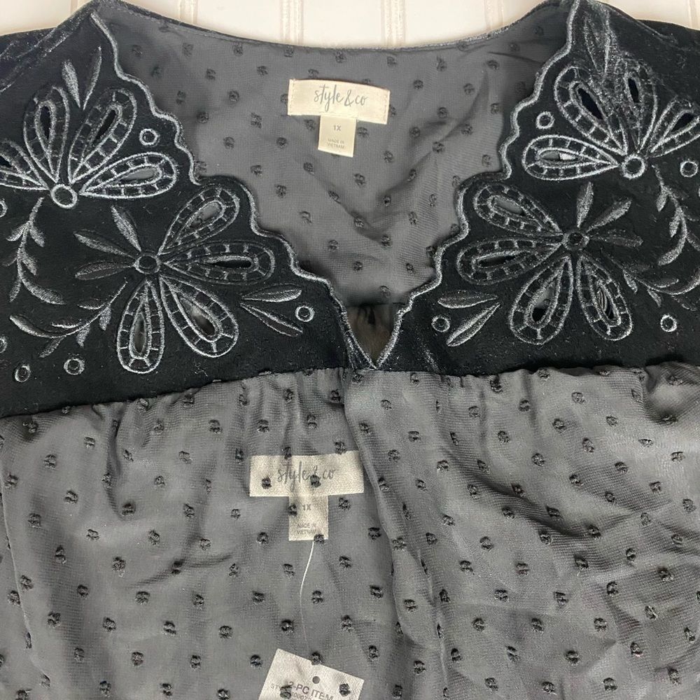 Style & Co Women's Plus Size Swiss-Dot Velvet-Yoke Top 1X NWT - Picture 7 of 11